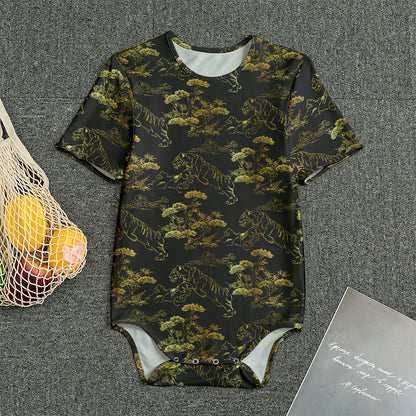 Black And Gold Japanese Tiger Print Men's Bodysuit