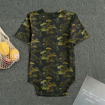 Black And Gold Japanese Tiger Print Men's Bodysuit