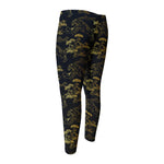 Black And Gold Japanese Tiger Print Men's Compression Pants
