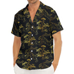 Black And Gold Japanese Tiger Print Men's Deep V-Neck Shirt