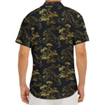 Black And Gold Japanese Tiger Print Men's Deep V-Neck Shirt