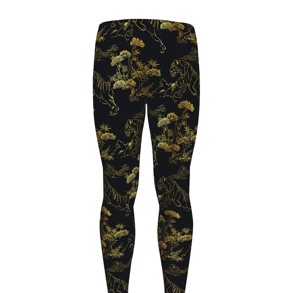 Black And Gold Japanese Tiger Print Men's leggings