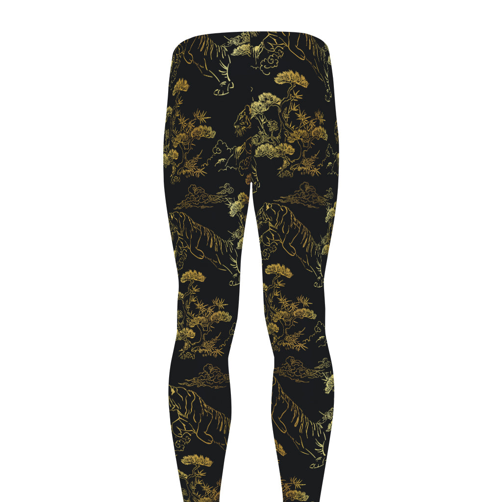 Black And Gold Japanese Tiger Print Men's leggings