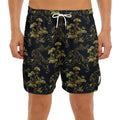 Black And Gold Japanese Tiger Print Men's Split Running Shorts