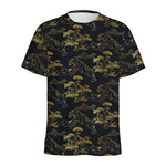 Black And Gold Japanese Tiger Print Men's Sports T-Shirt