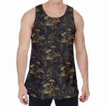 Black And Gold Japanese Tiger Print Men's Velvet Tank Top