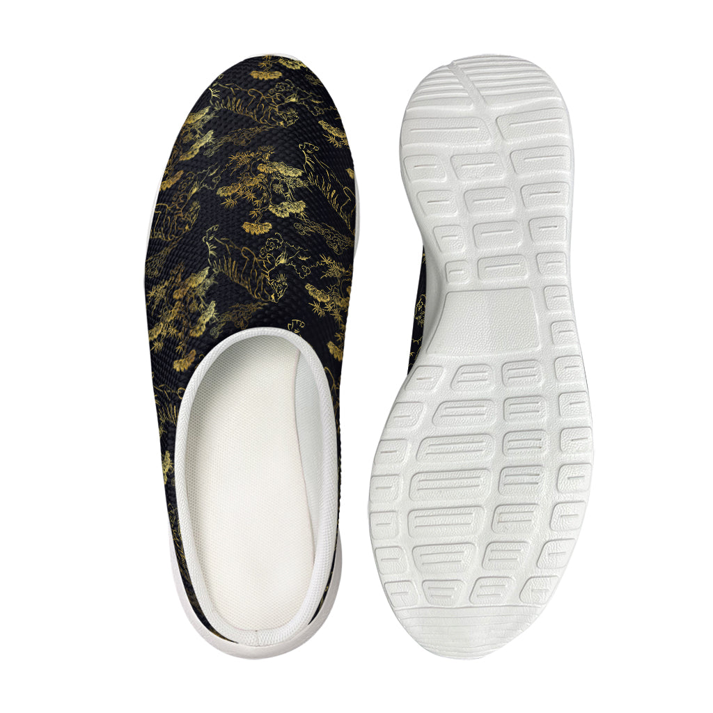 Black And Gold Japanese Tiger Print Mesh Casual Shoes
