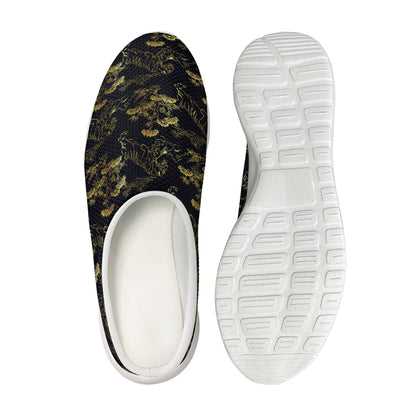 Black And Gold Japanese Tiger Print Mesh Casual Shoes