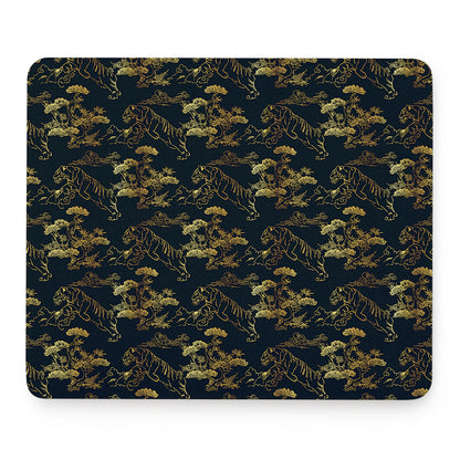 Black And Gold Japanese Tiger Print Mouse Pad