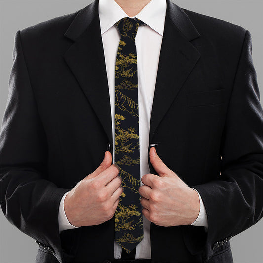 Black And Gold Japanese Tiger Print Necktie