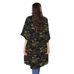 Black And Gold Japanese Tiger Print Open Front Beach Cover Up