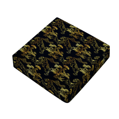 Black And Gold Japanese Tiger Print Outdoor Seat Cushion Cover