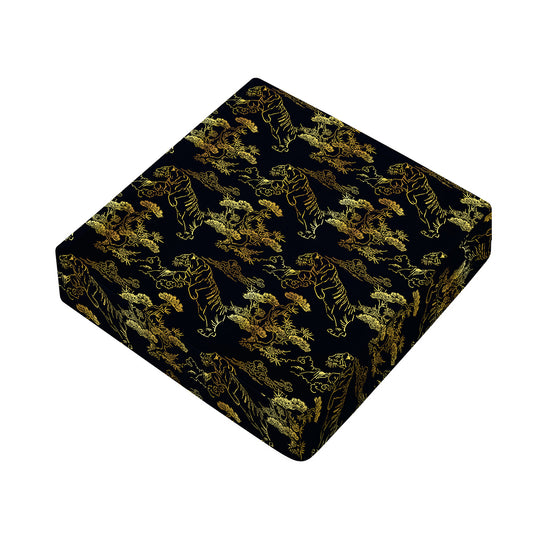 Black And Gold Japanese Tiger Print Outdoor Seat Cushion Cover
