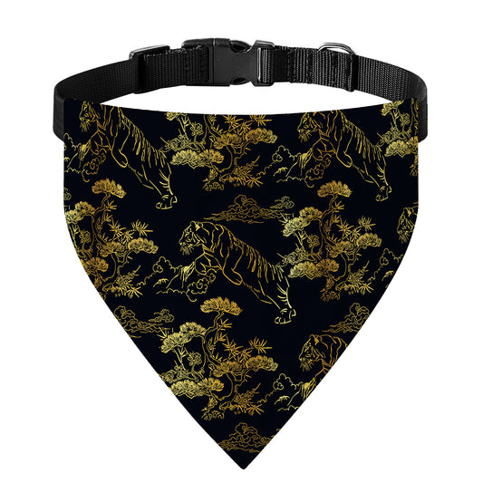 Black And Gold Japanese Tiger Print Over The Collar Dog Bandana