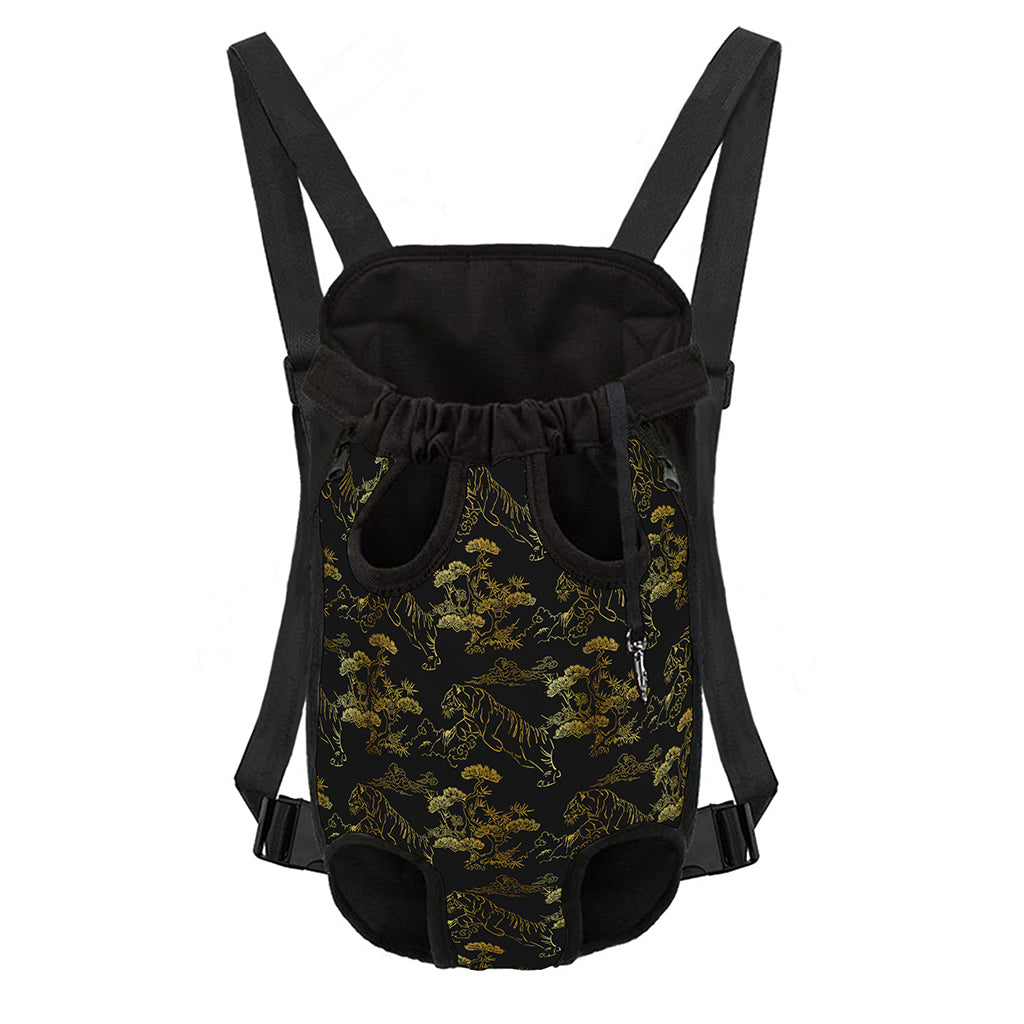Black And Gold Japanese Tiger Print Pet Carrier Backpack