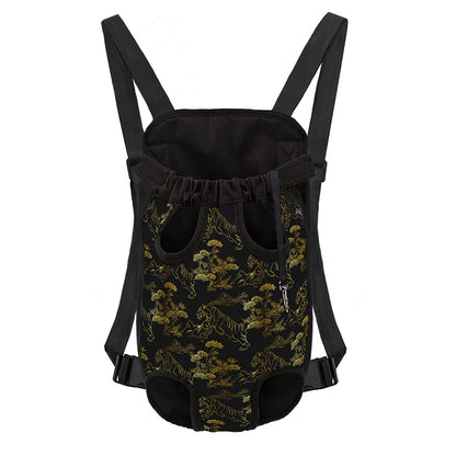 Black And Gold Japanese Tiger Print Pet Carrier Backpack