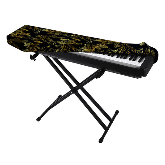 Black And Gold Japanese Tiger Print Piano Keyboard Cover