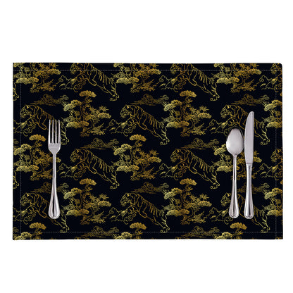 Black And Gold Japanese Tiger Print Placemat