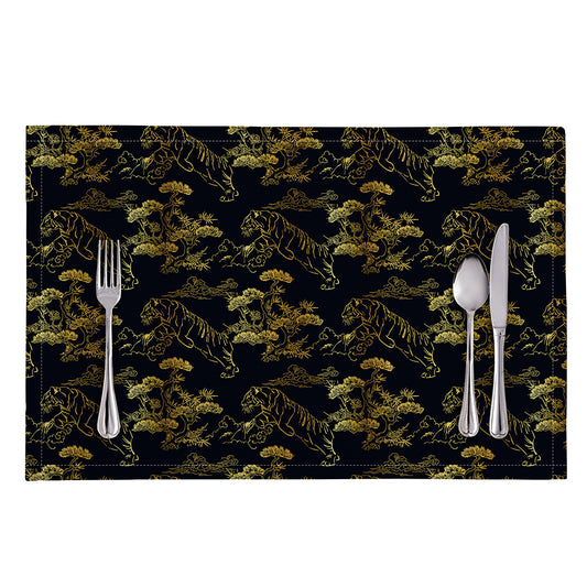 Black And Gold Japanese Tiger Print Placemat