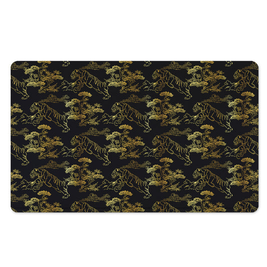 Black And Gold Japanese Tiger Print Polyester Doormat