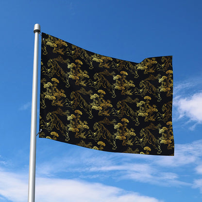 Black And Gold Japanese Tiger Print Polyester Flag