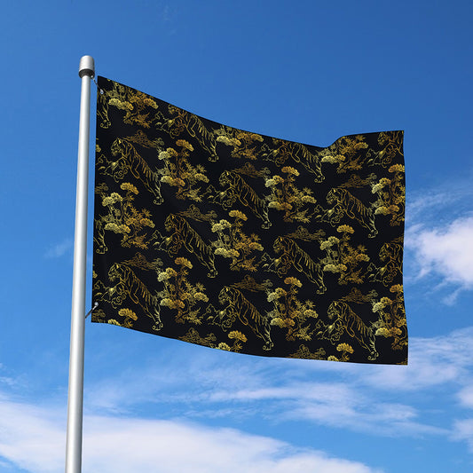 Black And Gold Japanese Tiger Print Polyester Flag