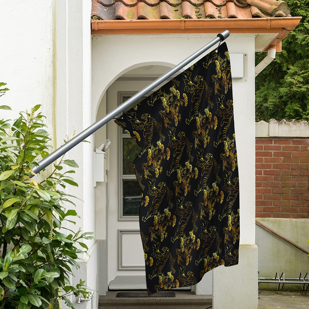 Black And Gold Japanese Tiger Print Polyester Flag