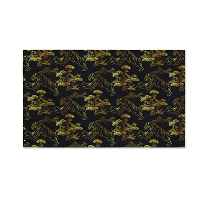Black And Gold Japanese Tiger Print Polyester Flag