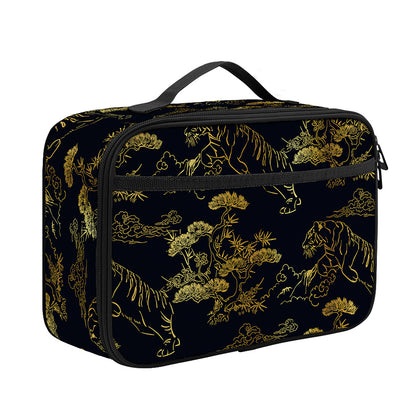 Black And Gold Japanese Tiger Print Portable Lunch Bag