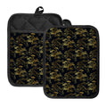 Black And Gold Japanese Tiger Print Pot Holders With Pocket