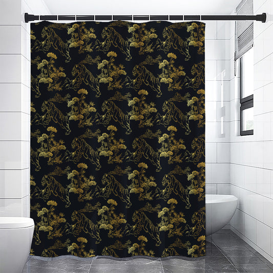 Black And Gold Japanese Tiger Print Premium Shower Curtain