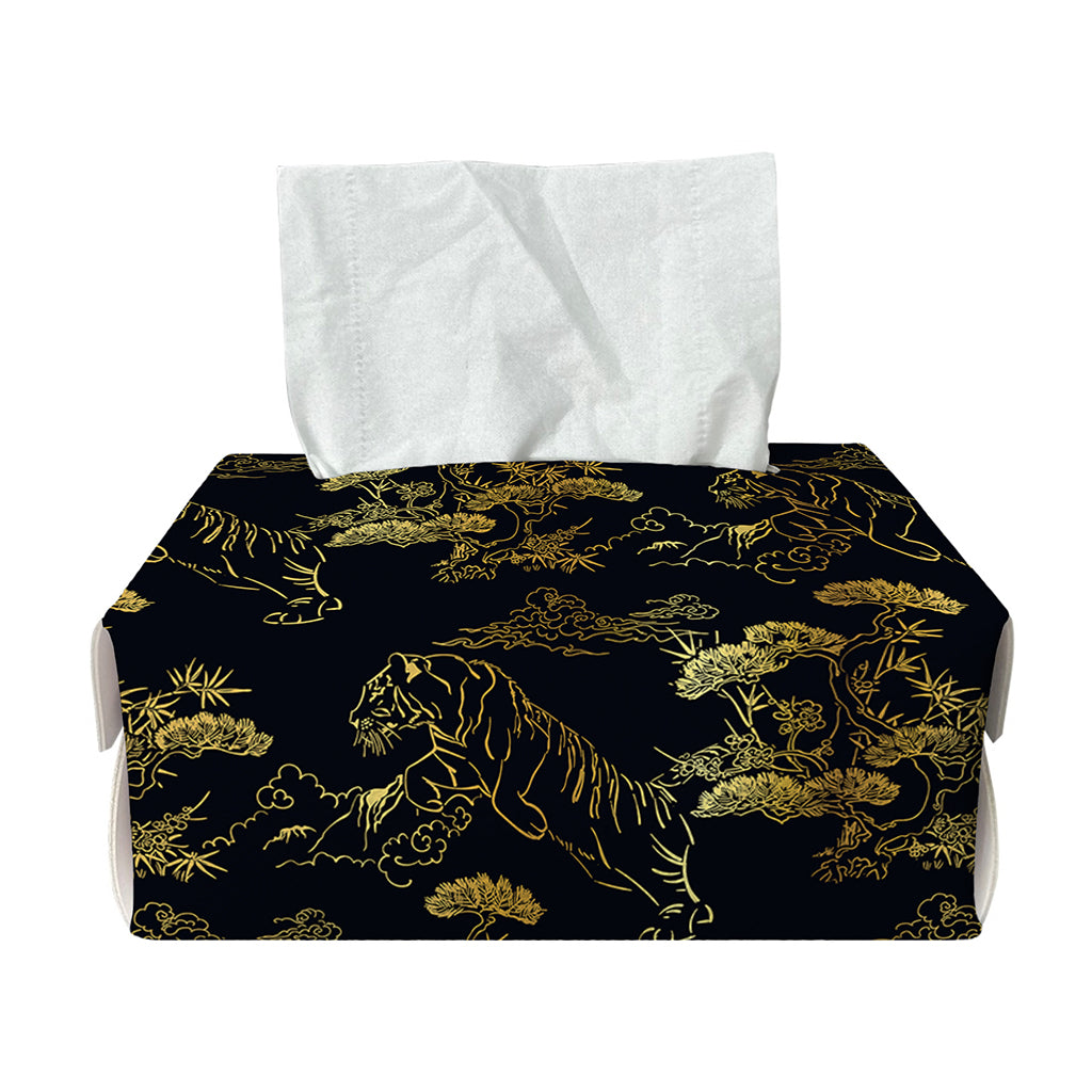 Black And Gold Japanese Tiger Print Rectangle Tissue Box Cover