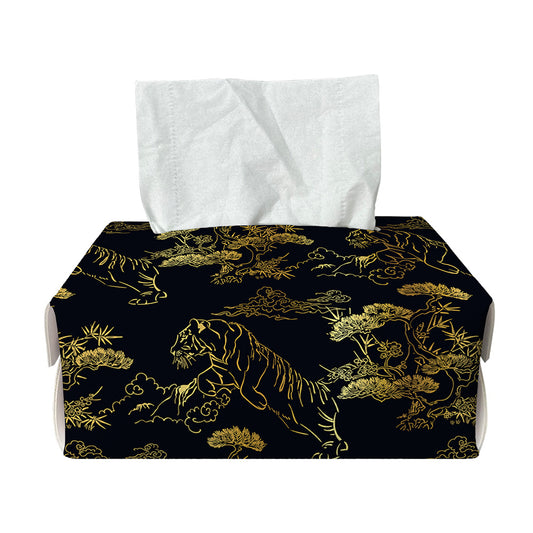 Black And Gold Japanese Tiger Print Rectangle Tissue Box Cover