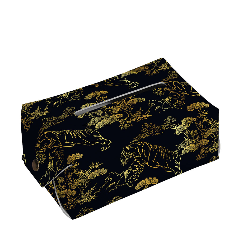 Black And Gold Japanese Tiger Print Rectangle Tissue Box Cover