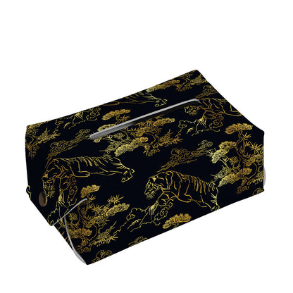Black And Gold Japanese Tiger Print Rectangle Tissue Box Cover