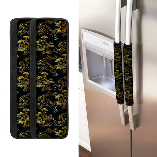 Black And Gold Japanese Tiger Print Refrigerator Handle Covers
