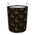 Black And Gold Japanese Tiger Print Round Laundry Basket