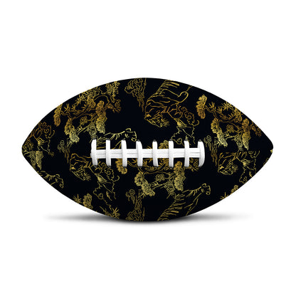 Black And Gold Japanese Tiger Print Rugby Ball
