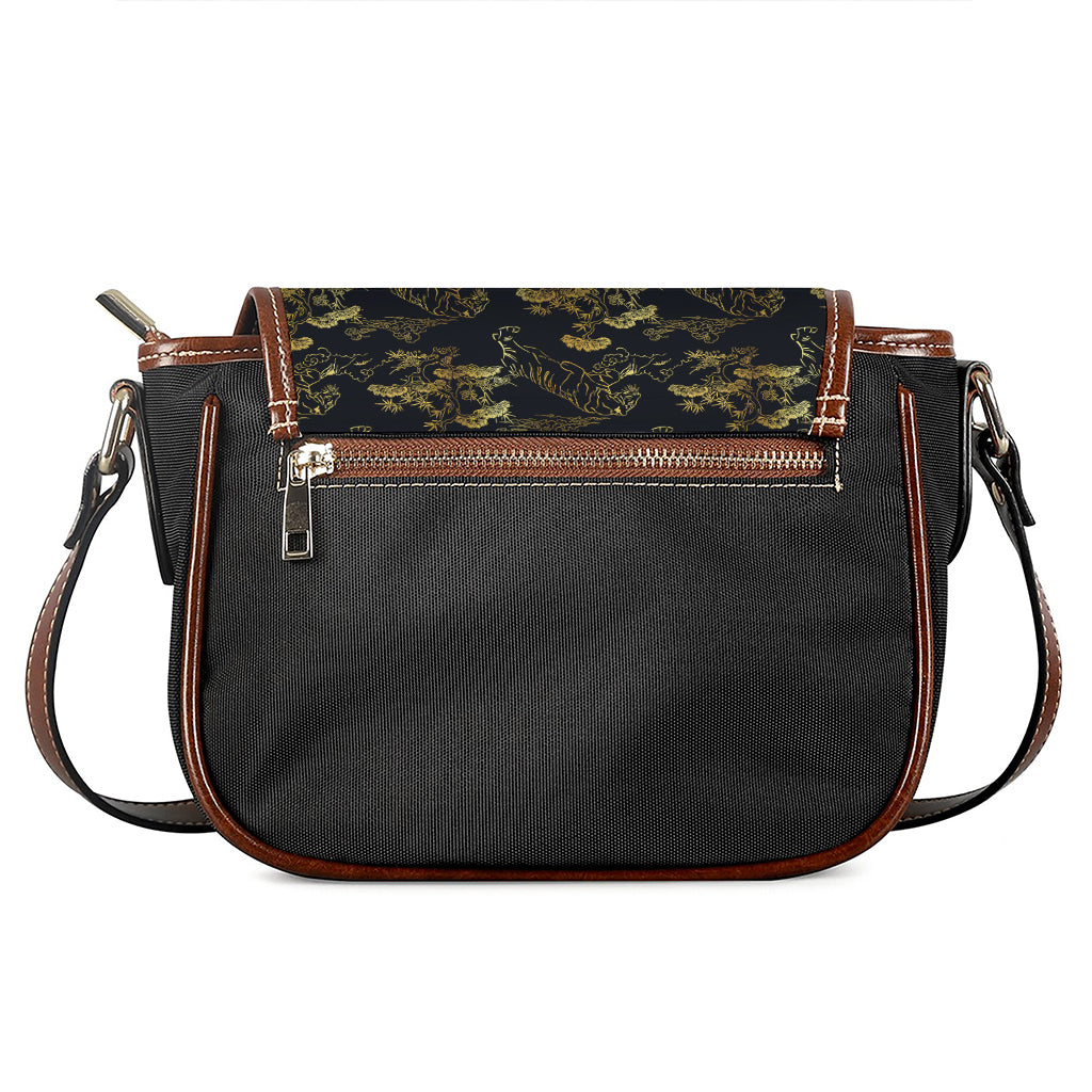 Black And Gold Japanese Tiger Print Saddle Bag