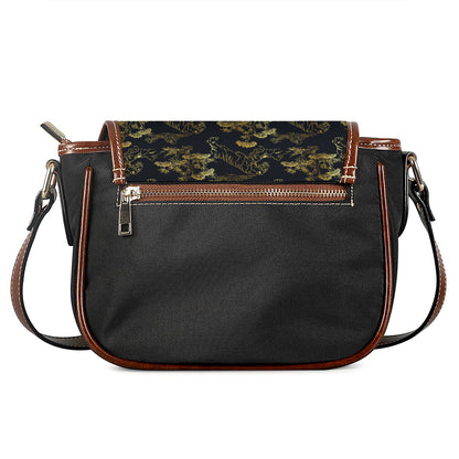 Black And Gold Japanese Tiger Print Saddle Bag