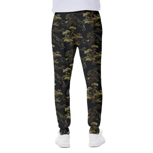 Black And Gold Japanese Tiger Print Scuba Joggers