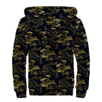 Black And Gold Japanese Tiger Print Sherpa Lined Zip Up Hoodie