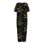 Black And Gold Japanese Tiger Print Short Sleeve Long Nightdress