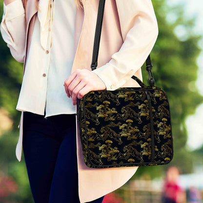 Black And Gold Japanese Tiger Print Shoulder Strap Bible Bag