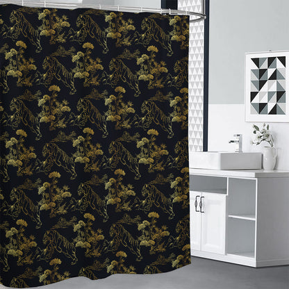 Black And Gold Japanese Tiger Print Shower Curtain