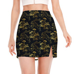 Black And Gold Japanese Tiger Print Side Slit Mini Skirt