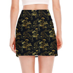 Black And Gold Japanese Tiger Print Side Slit Mini Skirt