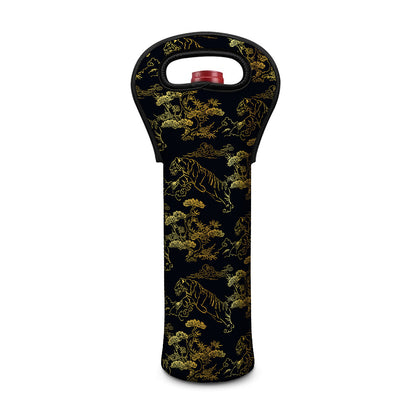 Black And Gold Japanese Tiger Print Single Neoprene Wine Tote