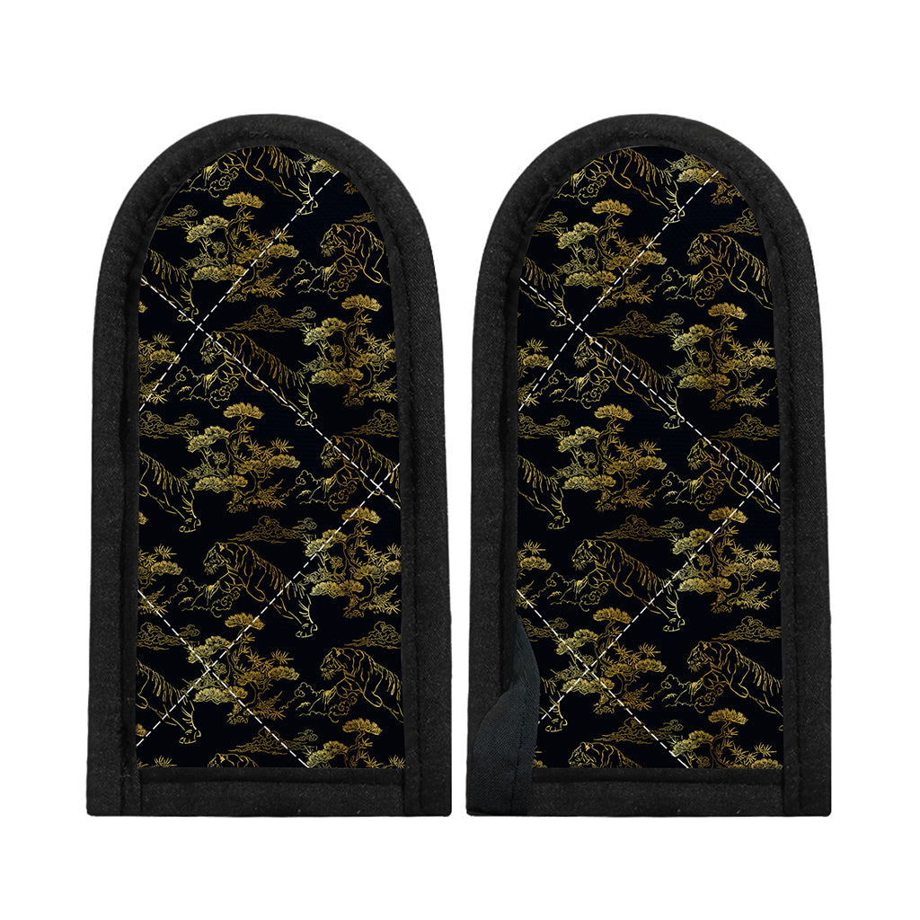 Black And Gold Japanese Tiger Print Skillet Handle Cover