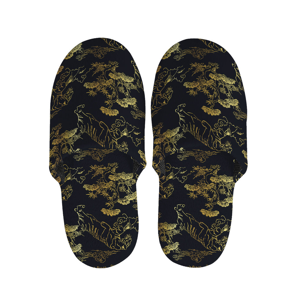 Black And Gold Japanese Tiger Print Slippers